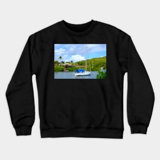 Sailing boat on a tropical island Crewneck Sweatshirt